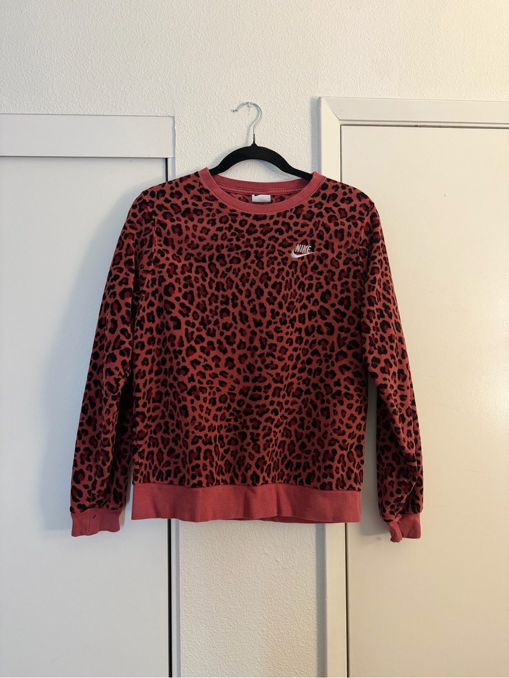 Nike Women's Rose Red Leopard Crewneck Sweater